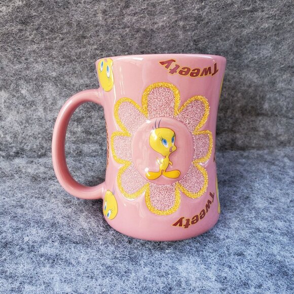 Tweety Bird Warner Bros Looney Tunes Six Flags Oversized Coffee Mug Pink Sparkle - Picture 2 of 7